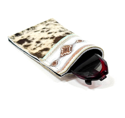 Sunglass Case - Chocolate & White w/ Bora Bora Navajo-Sunglass Case-Western-Cowhide-Bags-Handmade-Products-Gifts-Dancing Cactus Designs