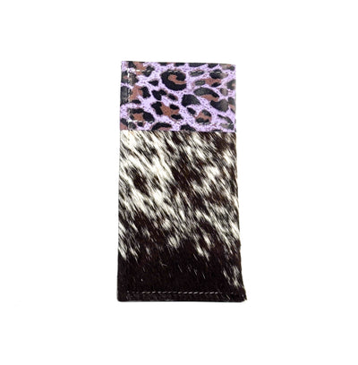 Sunglass Case - Chocolate & White w/ Purple Leopard-Sunglass Case-Western-Cowhide-Bags-Handmade-Products-Gifts-Dancing Cactus Designs