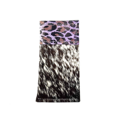 Sunglass Case - Chocolate & White w/ Purple Leopard-Sunglass Case-Western-Cowhide-Bags-Handmade-Products-Gifts-Dancing Cactus Designs