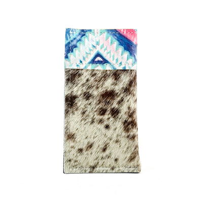 Sunglass Case - Chocolate & White w/ Tucson Sundown Aztec-Sunglass Case-Western-Cowhide-Bags-Handmade-Products-Gifts-Dancing Cactus Designs
