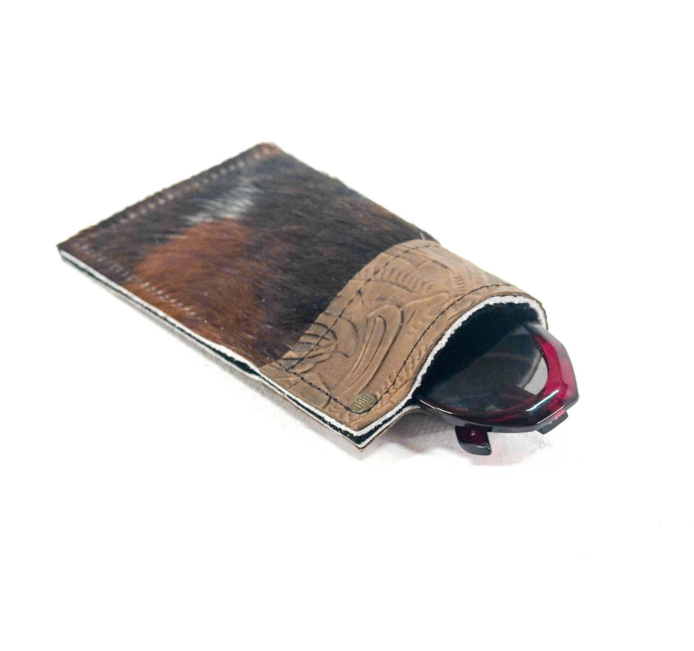 Sunglass Case - Dark Brindle w/ Bison Denver Tool-Sunglass Case-Western-Cowhide-Bags-Handmade-Products-Gifts-Dancing Cactus Designs