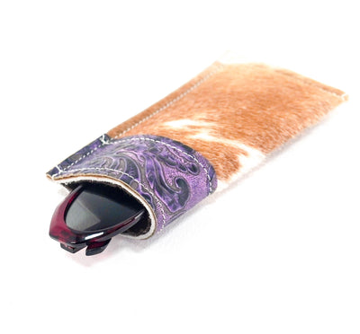 Sunglass Case - Longhorn w/ Orchid Tool-Sunglass Case-Western-Cowhide-Bags-Handmade-Products-Gifts-Dancing Cactus Designs