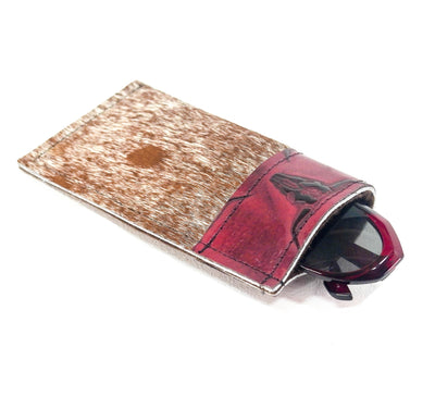 Sunglass Case - Longhorn w/ Red Skulls-Sunglass Case-Western-Cowhide-Bags-Handmade-Products-Gifts-Dancing Cactus Designs
