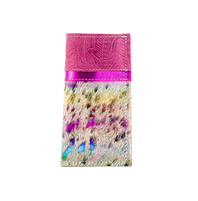 Sunglass Case - Rainbow Acid w/ Plum Denver Tool-Sunglass Case-Western-Cowhide-Bags-Handmade-Products-Gifts-Dancing Cactus Designs