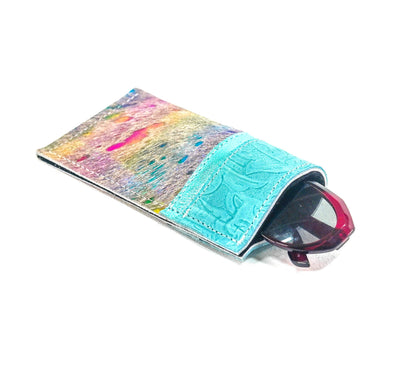 Sunglass Case - Rainbow Acid w/ Turquoise Denver Tool-Sunglass Case-Western-Cowhide-Bags-Handmade-Products-Gifts-Dancing Cactus Designs