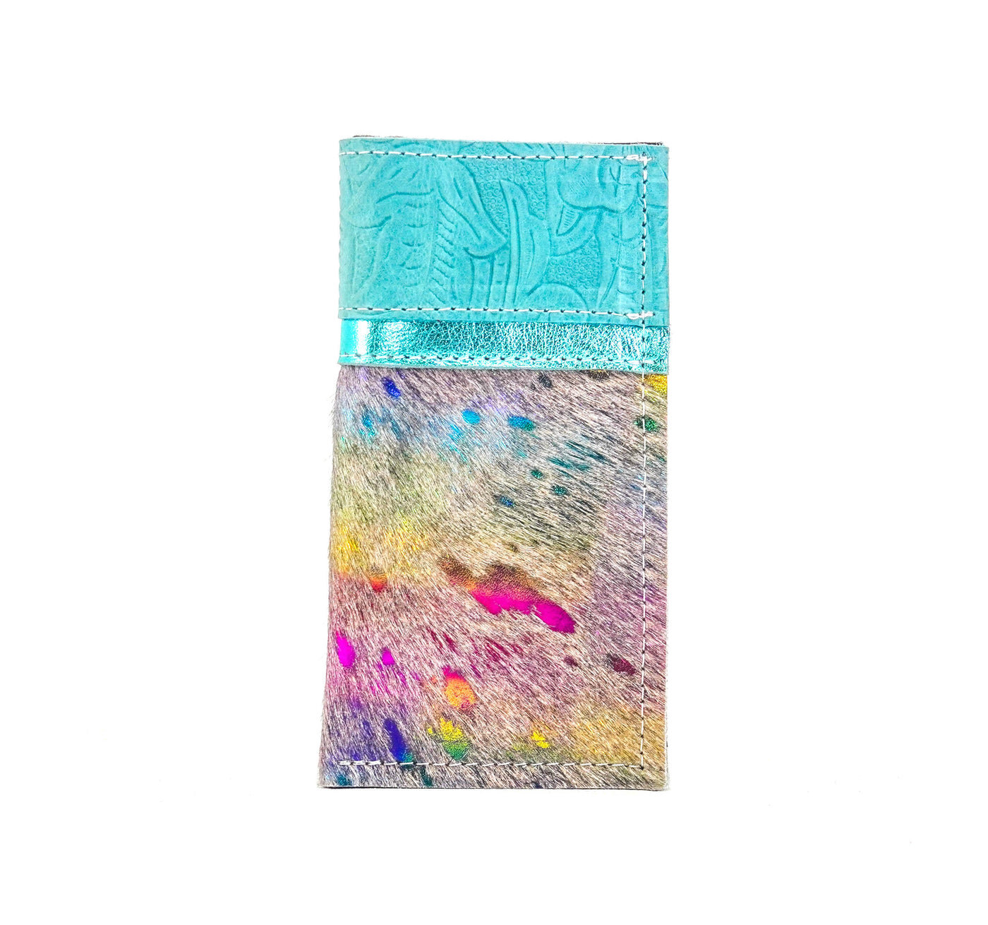 Sunglass Case - Rainbow Acid w/ Turquoise Denver Tool-Sunglass Case-Western-Cowhide-Bags-Handmade-Products-Gifts-Dancing Cactus Designs