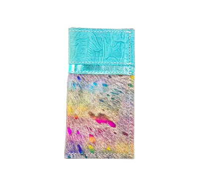 Sunglass Case - Rainbow Acid w/ Turquoise Denver Tool-Sunglass Case-Western-Cowhide-Bags-Handmade-Products-Gifts-Dancing Cactus Designs