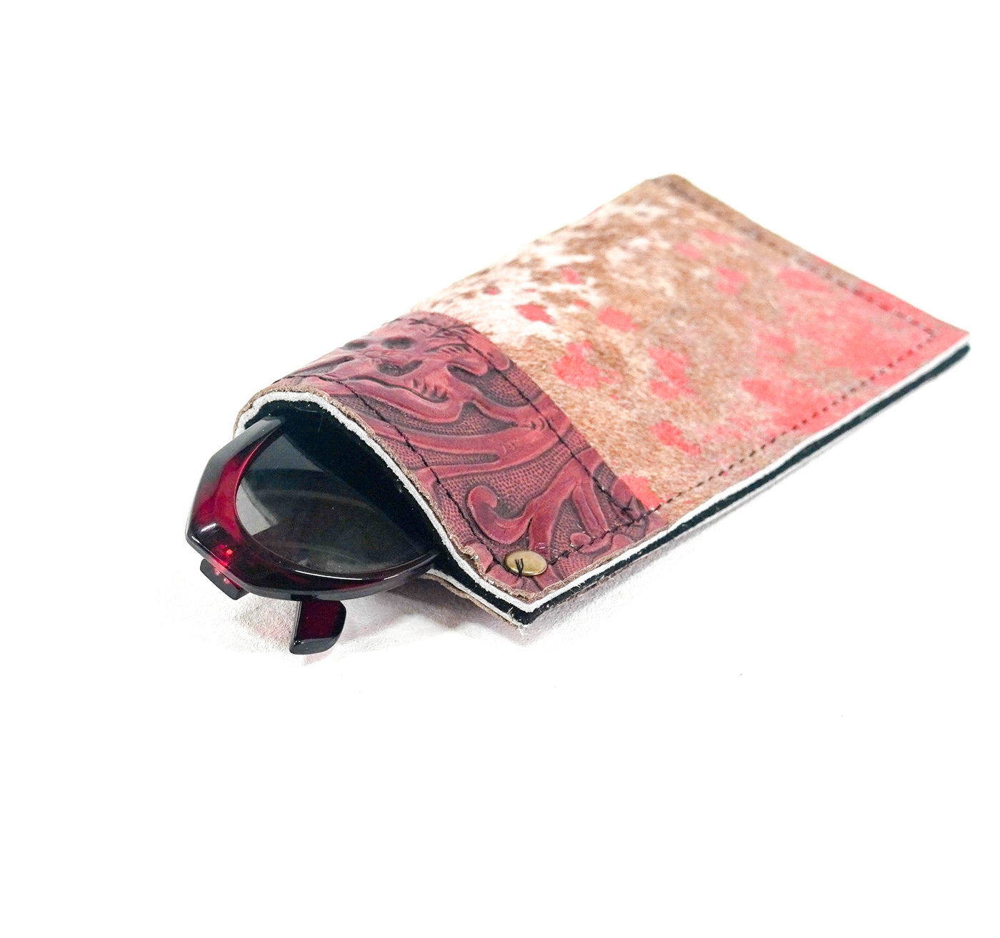 Sunglass Case - Red Acid w/ Red Tool-Sunglass Case-Western-Cowhide-Bags-Handmade-Products-Gifts-Dancing Cactus Designs