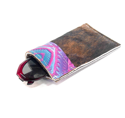 Sunglass Case - Red Brindle w/ Rio Aztec-Sunglass Case-Western-Cowhide-Bags-Handmade-Products-Gifts-Dancing Cactus Designs