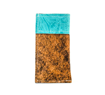 Sunglass Case - Red Brindle w/ Turquoise Denver Tool-Sunglass Case-Western-Cowhide-Bags-Handmade-Products-Gifts-Dancing Cactus Designs