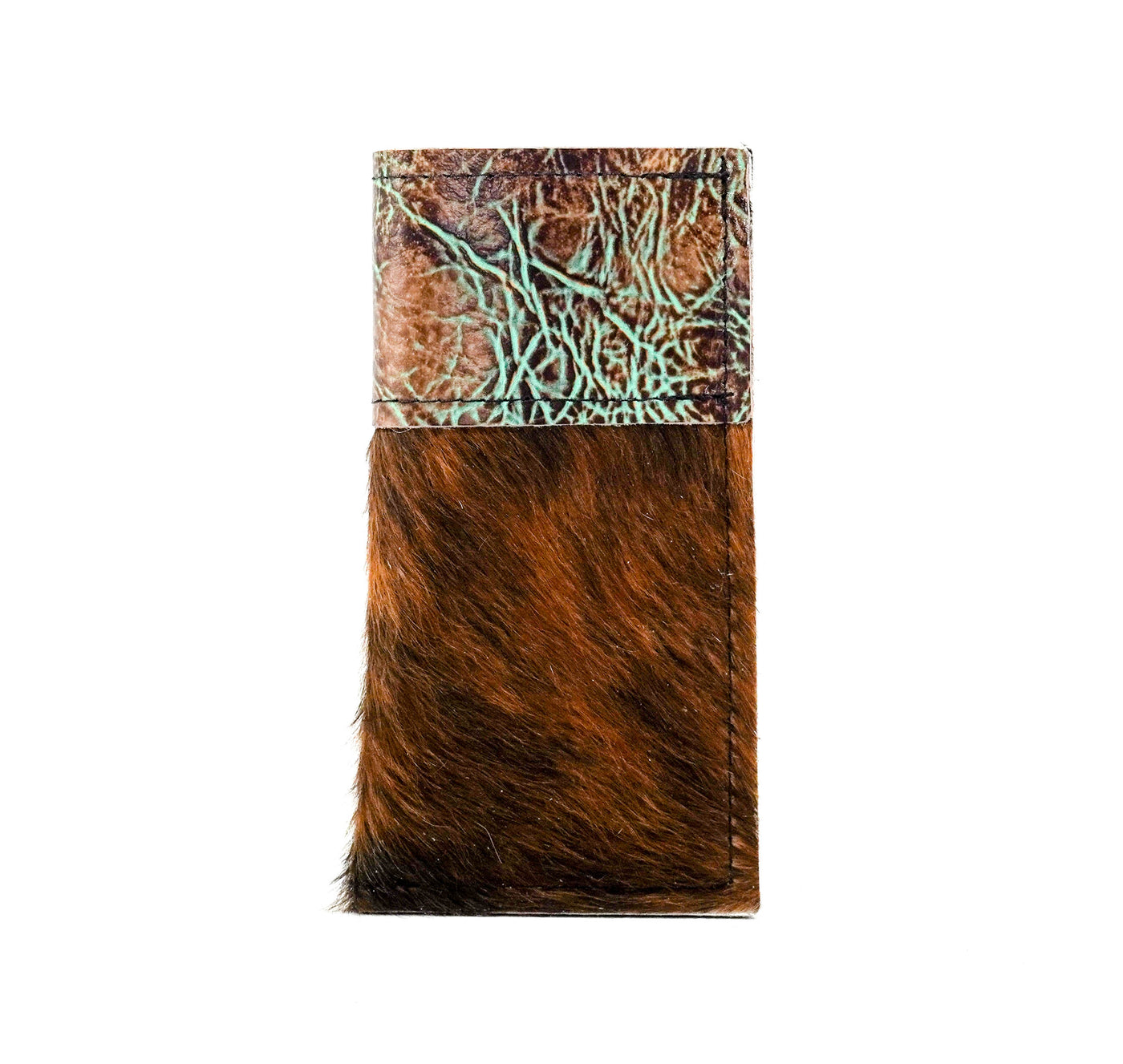 Sunglass Case - Red Brindle w/ Turquoise & Mustang Leather-Sunglass Case-Western-Cowhide-Bags-Handmade-Products-Gifts-Dancing Cactus Designs