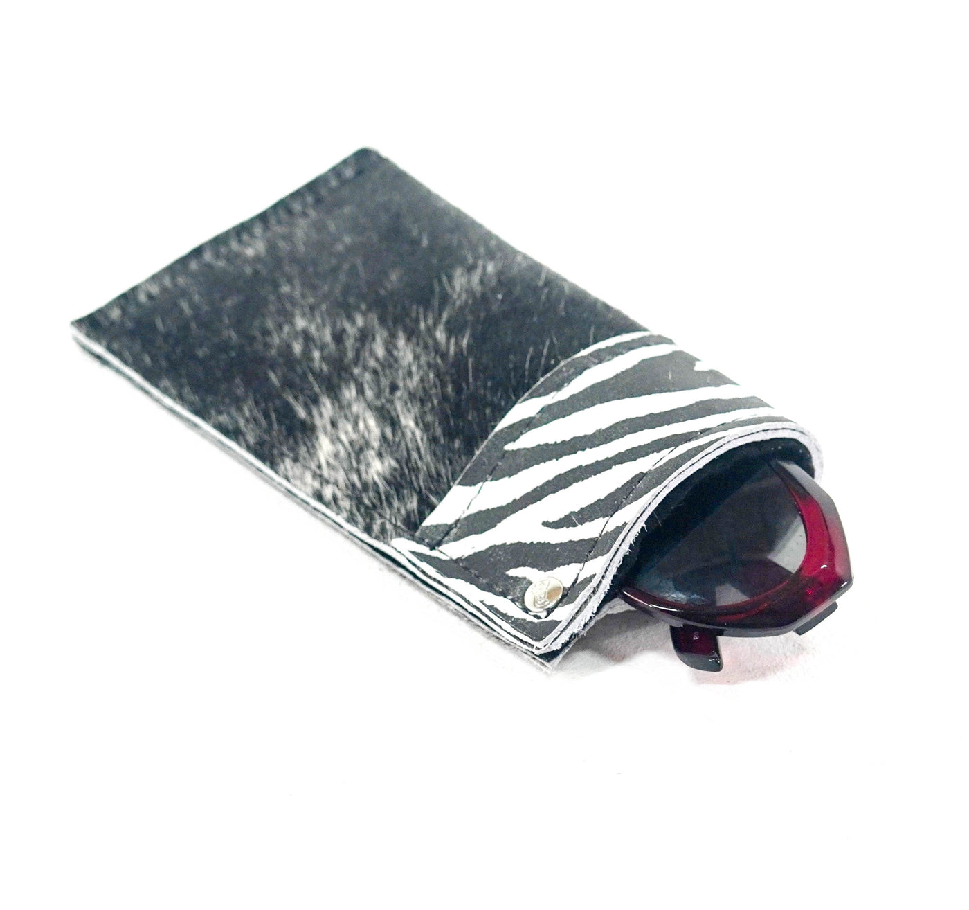 Sunglass Case - Salt & Pepper w/ Zebra Leather-Sunglass Case-Western-Cowhide-Bags-Handmade-Products-Gifts-Dancing Cactus Designs
