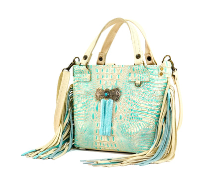 Swift - All Embossed w/ Ivory & Turquoise Croc-Swift-Western-Cowhide-Bags-Handmade-Products-Gifts-Dancing Cactus Designs