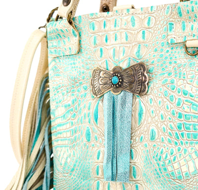 Swift - All Embossed w/ Ivory & Turquoise Croc-Swift-Western-Cowhide-Bags-Handmade-Products-Gifts-Dancing Cactus Designs