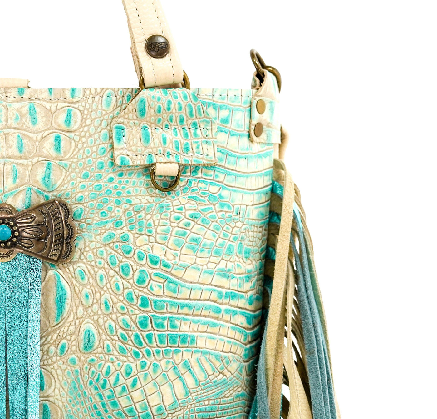 Swift - All Embossed w/ Ivory & Turquoise Croc-Swift-Western-Cowhide-Bags-Handmade-Products-Gifts-Dancing Cactus Designs
