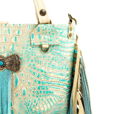 Swift - All Embossed w/ Ivory & Turquoise Croc-Swift-Western-Cowhide-Bags-Handmade-Products-Gifts-Dancing Cactus Designs