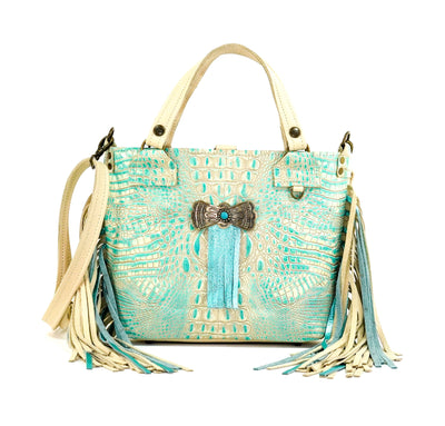 Swift - All Embossed w/ Ivory & Turquoise Croc-Swift-Western-Cowhide-Bags-Handmade-Products-Gifts-Dancing Cactus Designs
