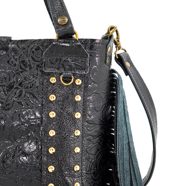 Swift - All Embossed w/ Onyx Roses-Swift-Western-Cowhide-Bags-Handmade-Products-Gifts-Dancing Cactus Designs