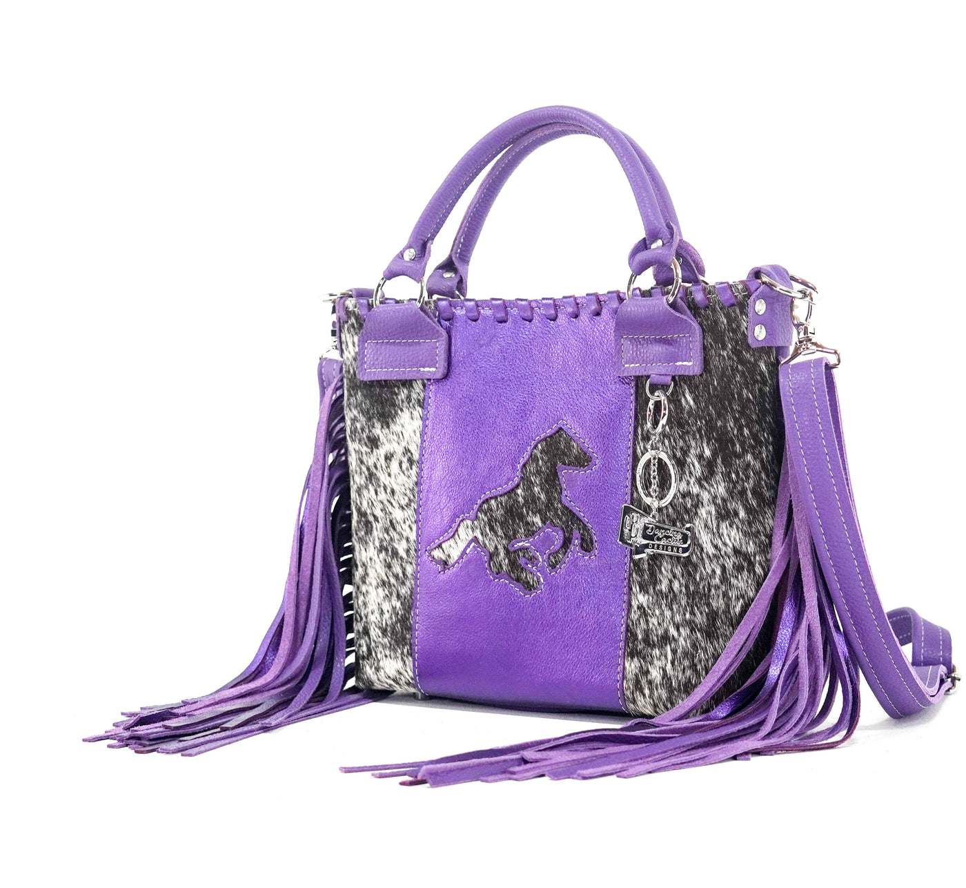 Swift - Black & White w/ Purple Shimmer-Swift-Western-Cowhide-Bags-Handmade-Products-Gifts-Dancing Cactus Designs
