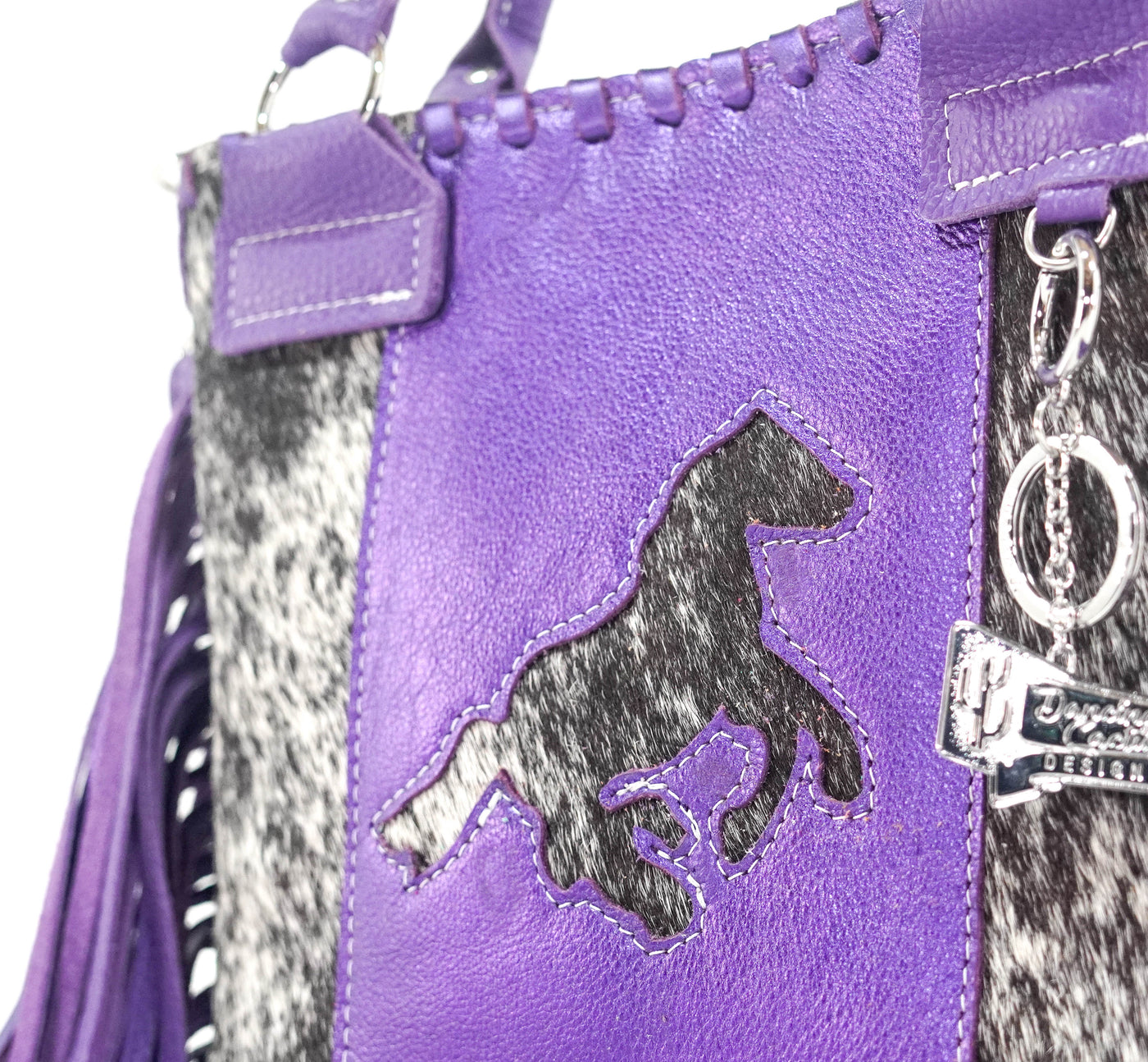Swift - Black & White w/ Purple Shimmer-Swift-Western-Cowhide-Bags-Handmade-Products-Gifts-Dancing Cactus Designs