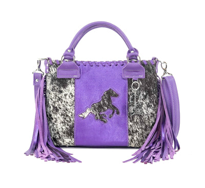 Swift - Black & White w/ Purple Shimmer-Swift-Western-Cowhide-Bags-Handmade-Products-Gifts-Dancing Cactus Designs
