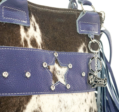 Swift - Chocolate & White w/ Navy Leather-Swift-Western-Cowhide-Bags-Handmade-Products-Gifts-Dancing Cactus Designs