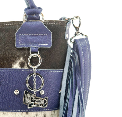 Swift - Chocolate & White w/ Navy Leather-Swift-Western-Cowhide-Bags-Handmade-Products-Gifts-Dancing Cactus Designs