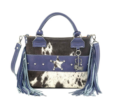 Swift - Chocolate & White w/ Navy Leather-Swift-Western-Cowhide-Bags-Handmade-Products-Gifts-Dancing Cactus Designs