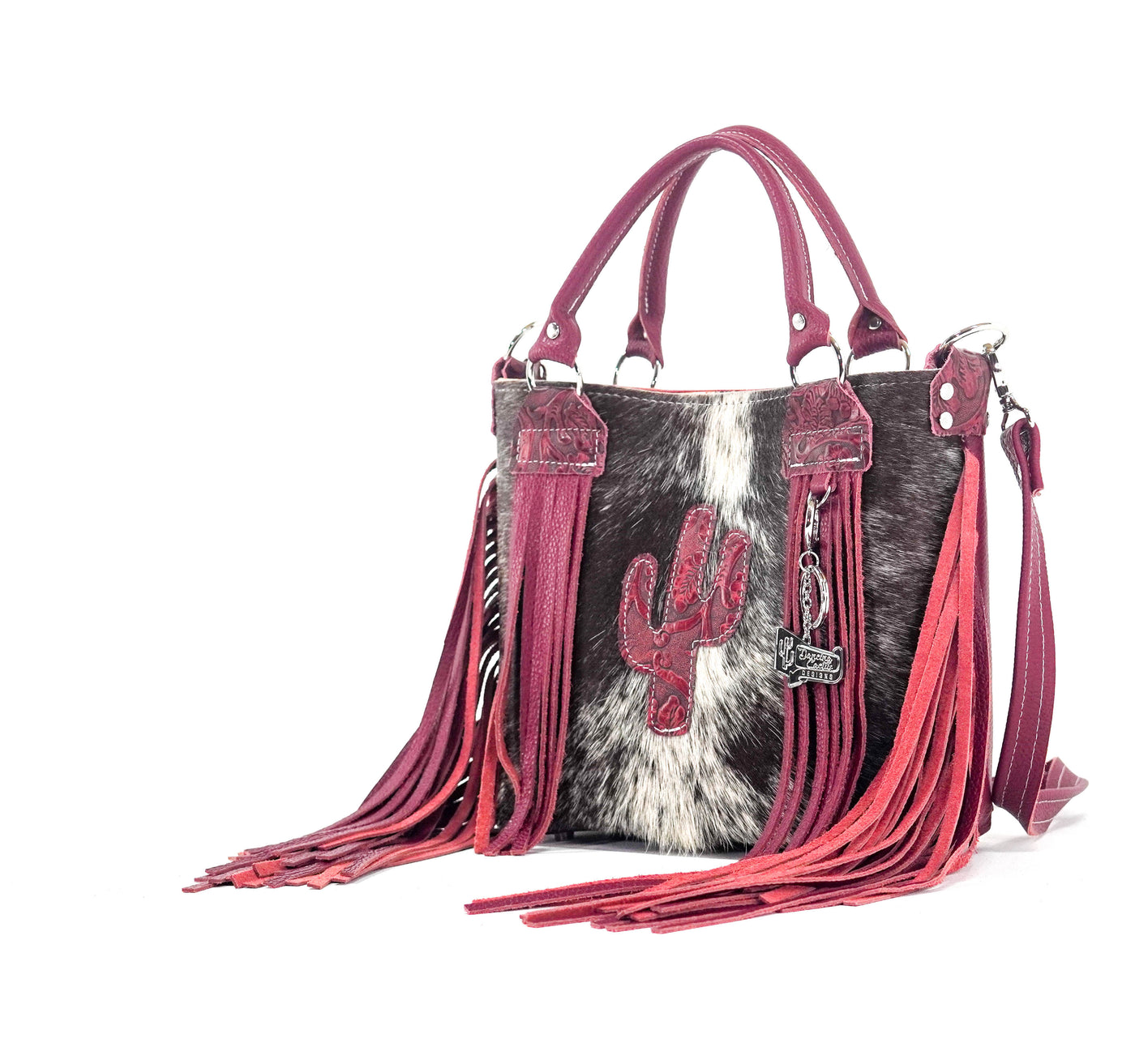 Swift - Chocolate & White w/ Red Tool-Swift-Western-Cowhide-Bags-Handmade-Products-Gifts-Dancing Cactus Designs