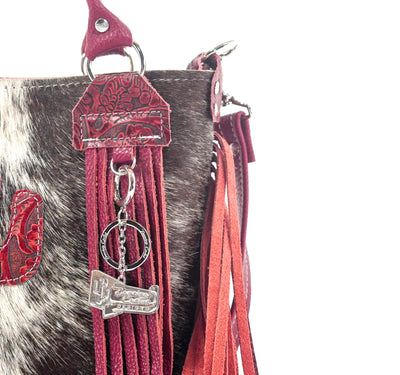 Swift - Chocolate & White w/ Red Tool-Swift-Western-Cowhide-Bags-Handmade-Products-Gifts-Dancing Cactus Designs