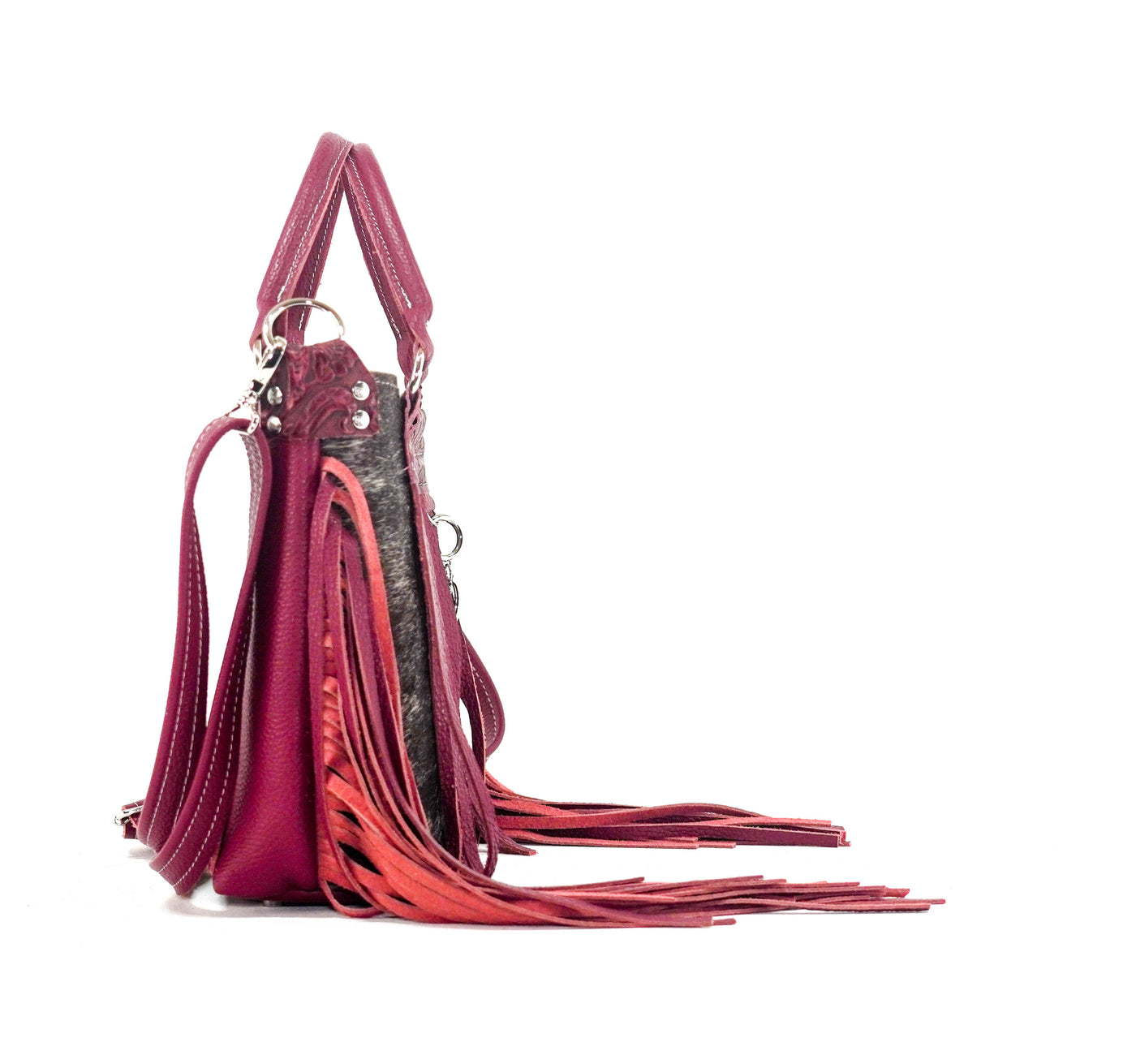 Swift - Chocolate & White w/ Red Tool-Swift-Western-Cowhide-Bags-Handmade-Products-Gifts-Dancing Cactus Designs