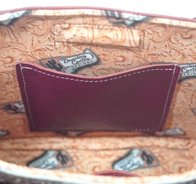 Swift - Chocolate & White w/ Red Tool-Swift-Western-Cowhide-Bags-Handmade-Products-Gifts-Dancing Cactus Designs