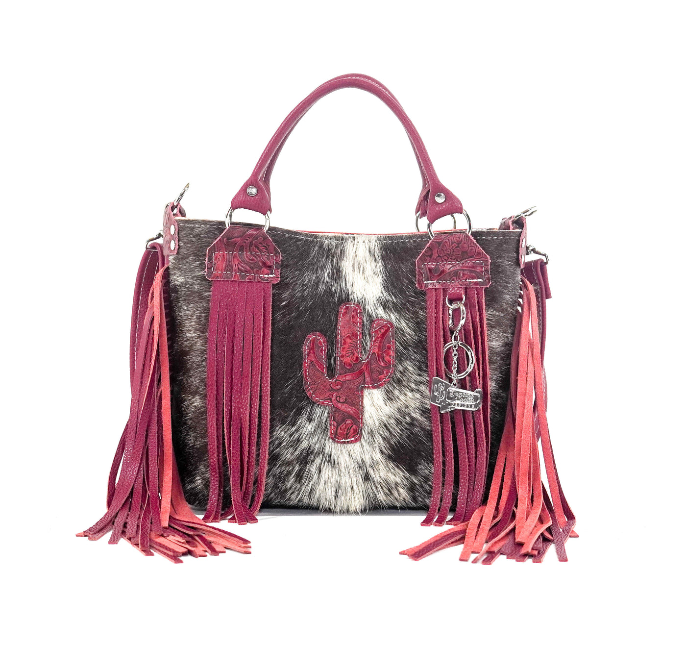 Swift - Chocolate & White w/ Red Tool-Swift-Western-Cowhide-Bags-Handmade-Products-Gifts-Dancing Cactus Designs