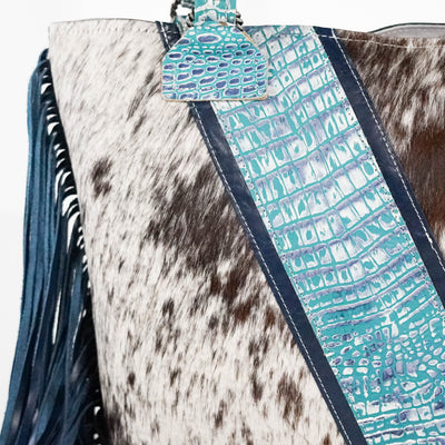 Taylor - Chocolate & White w/ Glacier Park Croc-Taylor-Western-Cowhide-Bags-Handmade-Products-Gifts-Dancing Cactus Designs
