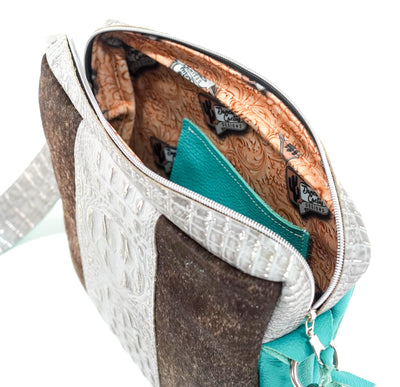 The Pony Express - Brindle w/ Sterling Croc-The Pony Express-Western-Cowhide-Bags-Handmade-Products-Gifts-Dancing Cactus Designs