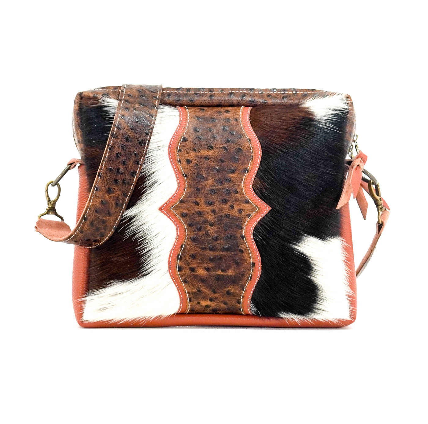 The Pony Express - Tricolor w/ Saddle Ostrich-The Pony Express-Western-Cowhide-Bags-Handmade-Products-Gifts-Dancing Cactus Designs