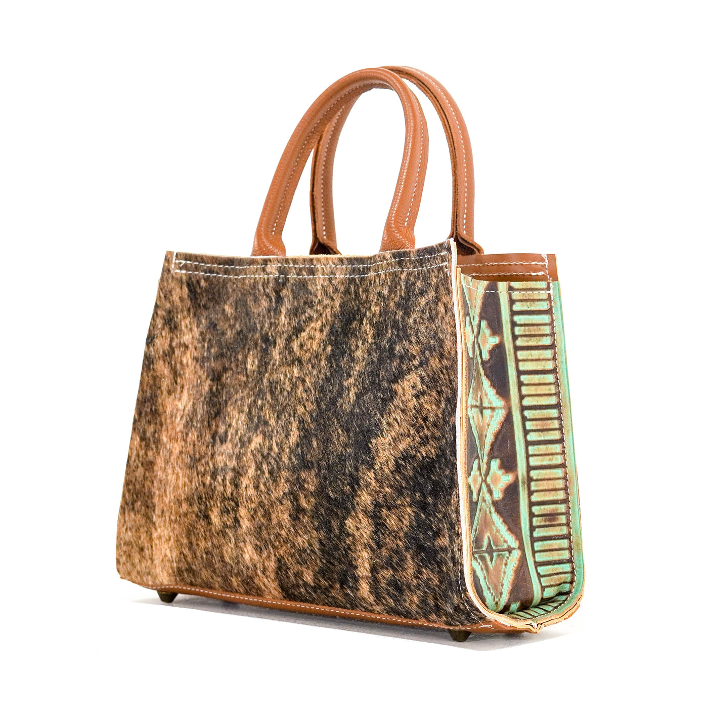 The Ranch Hand - Brindle w/ Turquoise Navajo-The Ranch Hand-Western-Cowhide-Bags-Handmade-Products-Gifts-Dancing Cactus Designs