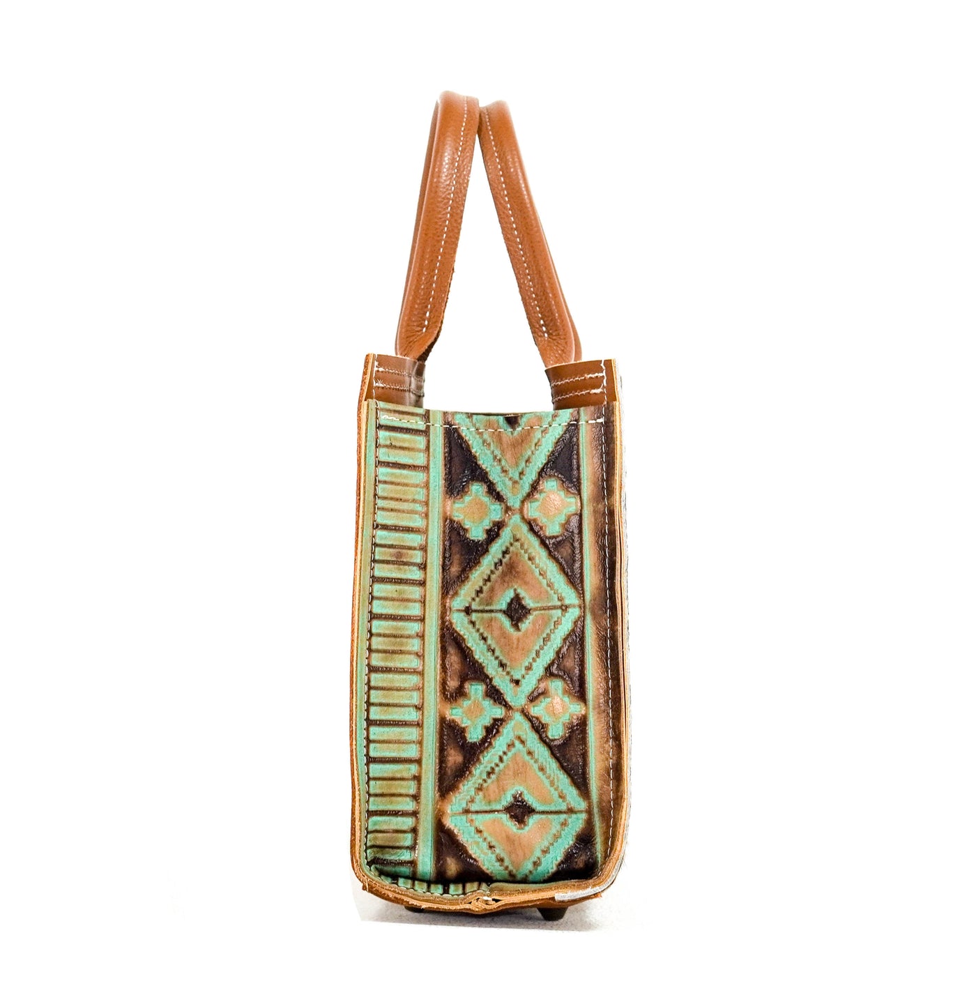 The Ranch Hand - Brindle w/ Turquoise Navajo-The Ranch Hand-Western-Cowhide-Bags-Handmade-Products-Gifts-Dancing Cactus Designs
