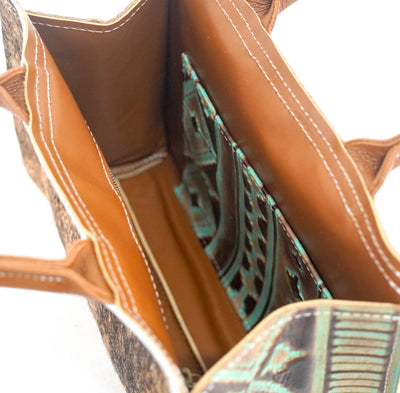 The Ranch Hand - Brindle w/ Turquoise Navajo-The Ranch Hand-Western-Cowhide-Bags-Handmade-Products-Gifts-Dancing Cactus Designs