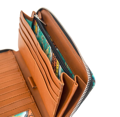 The Stage Coach Wallet - All Embossed w/ Aqua Croc-The Stage Coach Wallet-Western-Cowhide-Bags-Handmade-Products-Gifts-Dancing Cactus Designs