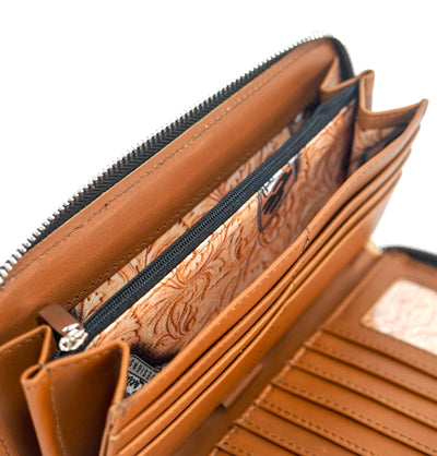 The Stage Coach Wallet - All Embossed w/ Ghost Skulls-The Stage Coach Wallet-Western-Cowhide-Bags-Handmade-Products-Gifts-Dancing Cactus Designs