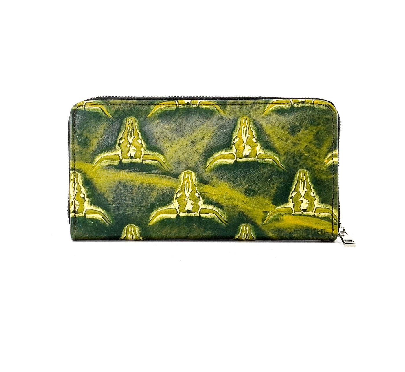 The Stage Coach Wallet - All Embossed w/ Mountain View Skulls-The Stage Coach Wallet-Western-Cowhide-Bags-Handmade-Products-Gifts-Dancing Cactus Designs
