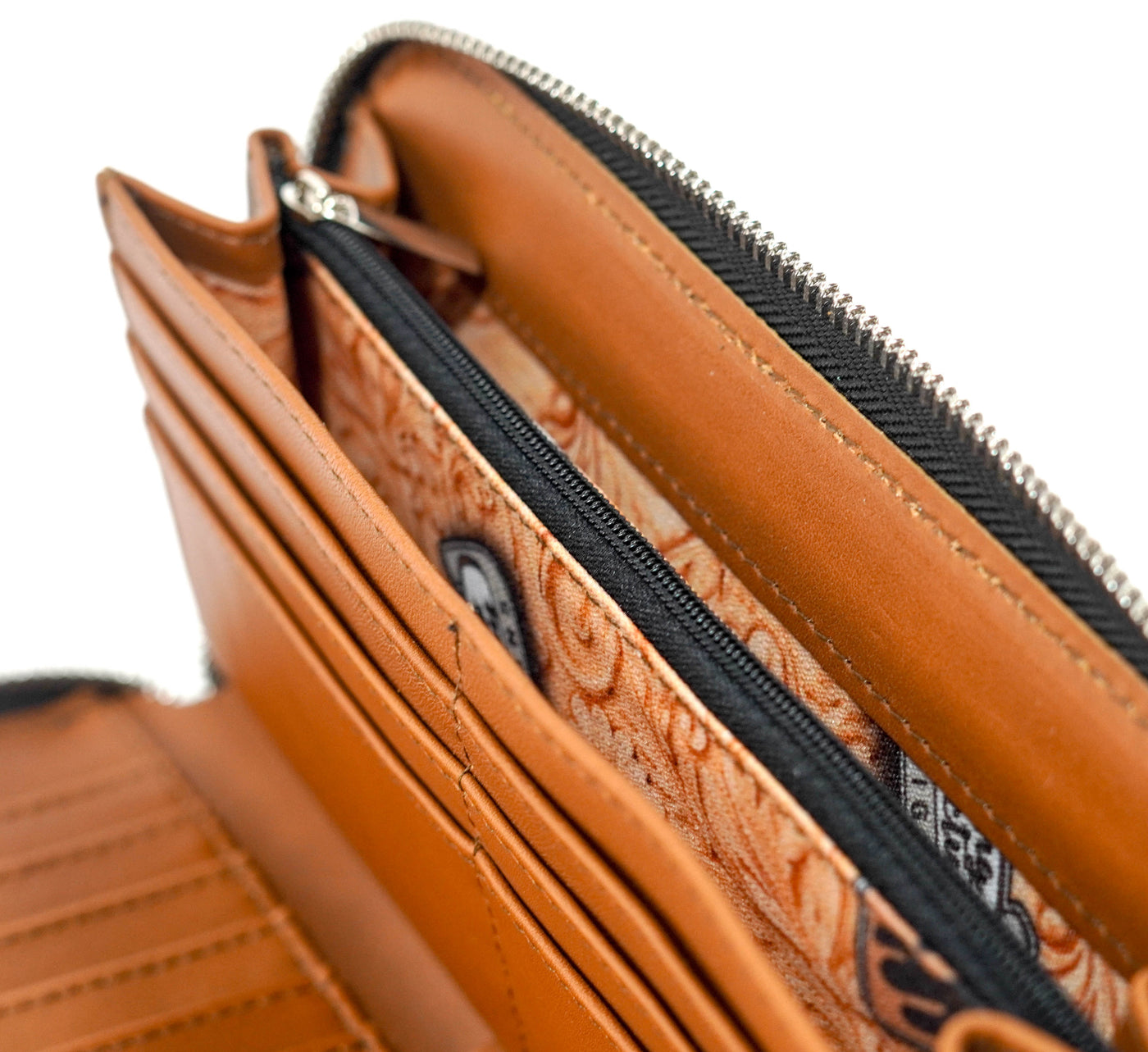 The Stage Coach Wallet - All Embossed w/ Mountain View Skulls-The Stage Coach Wallet-Western-Cowhide-Bags-Handmade-Products-Gifts-Dancing Cactus Designs