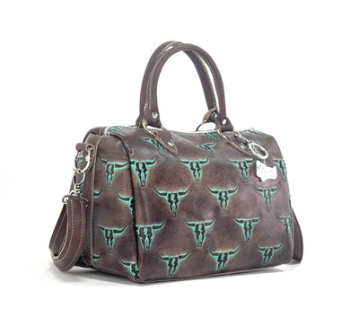 The Stowaway Classic - All Embossed w/ Mint Chocolate Skulls-The Stowaway Classic-Western-Cowhide-Bags-Handmade-Products-Gifts-Dancing Cactus Designs