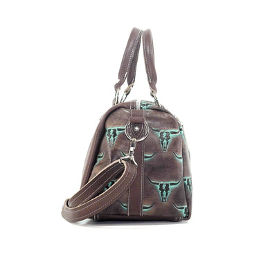 The Stowaway Classic - All Embossed w/ Mint Chocolate Skulls-The Stowaway Classic-Western-Cowhide-Bags-Handmade-Products-Gifts-Dancing Cactus Designs