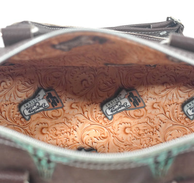 The Stowaway Classic - All Embossed w/ Mint Chocolate Skulls-The Stowaway Classic-Western-Cowhide-Bags-Handmade-Products-Gifts-Dancing Cactus Designs