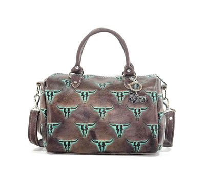 The Stowaway Classic - All Embossed w/ Mint Chocolate Skulls-The Stowaway Classic-Western-Cowhide-Bags-Handmade-Products-Gifts-Dancing Cactus Designs