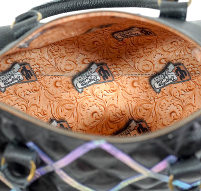 The Stowaway Classic - All Embossed w/ Onyx Diamond Stitch-The Stowaway Classic-Western-Cowhide-Bags-Handmade-Products-Gifts-Dancing Cactus Designs
