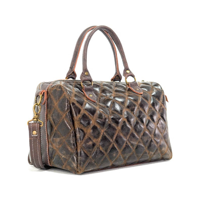The Stowaway Classic - All Embossed w/ Walnut Diamond Stitch-The Stowaway Classic-Western-Cowhide-Bags-Handmade-Products-Gifts-Dancing Cactus Designs