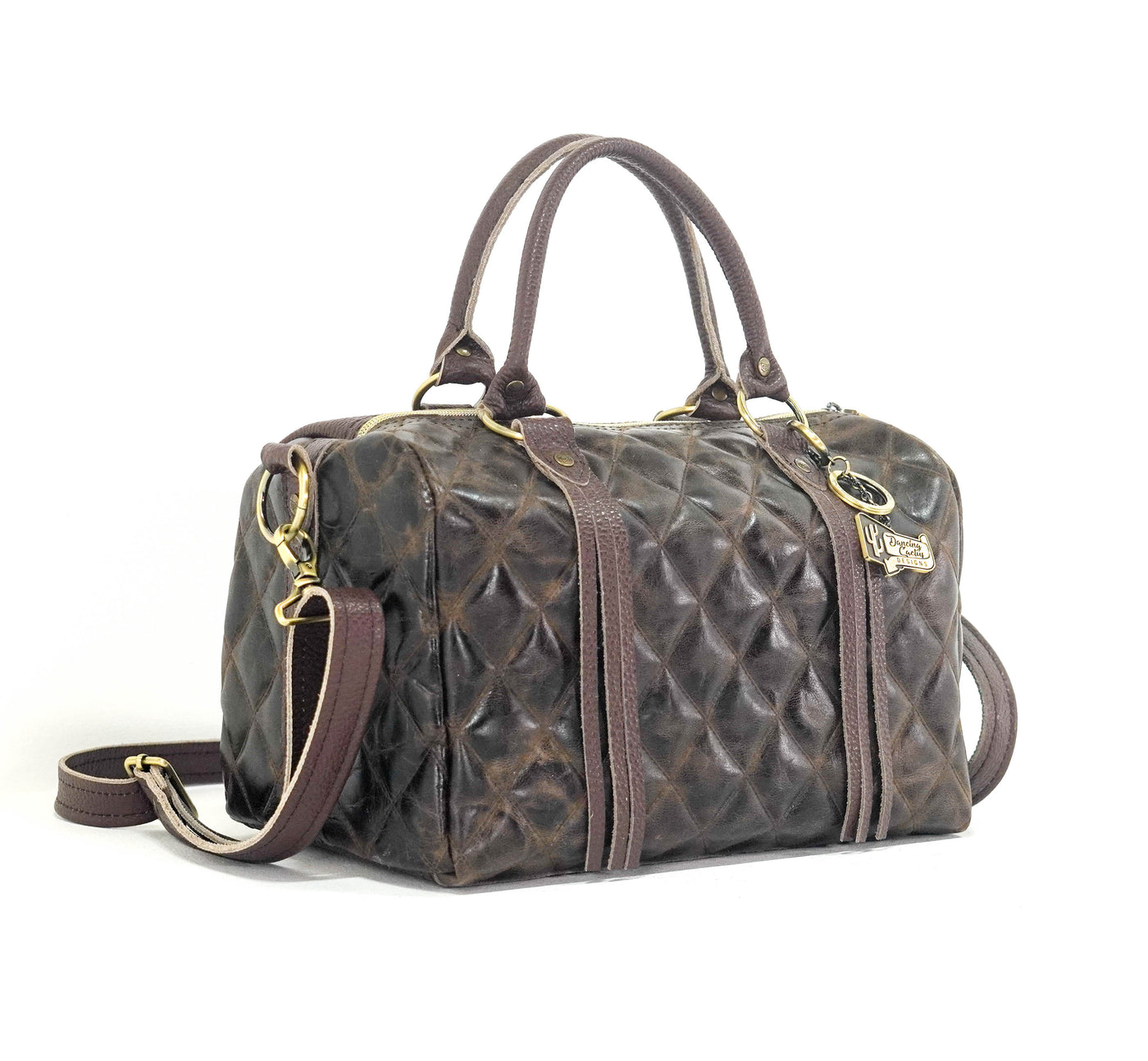 The Stowaway Classic - All Embossed w/ Walnut Diamond Stitch-The Stowaway Classic-Western-Cowhide-Bags-Handmade-Products-Gifts-Dancing Cactus Designs